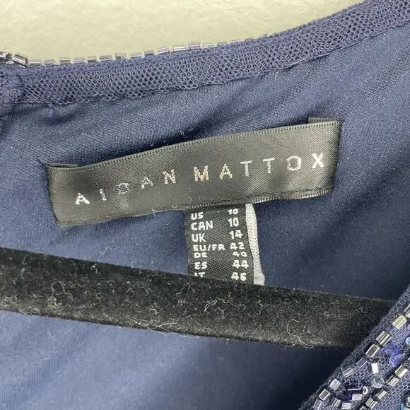 Aidan Mattox Sequined Beaded Long Sleeve Gown Navy Size 10 - Picture 10 of 15